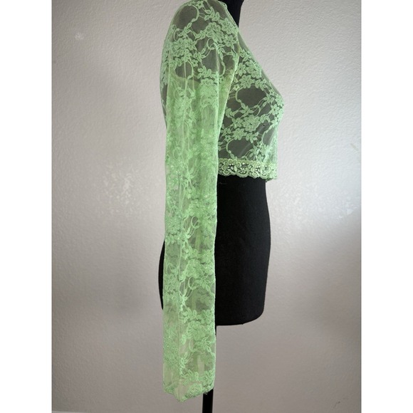 Agaci Too Green Lace Cropped Long-sleeve Fairy Y2K Top Lg L - Picture 7 of 10